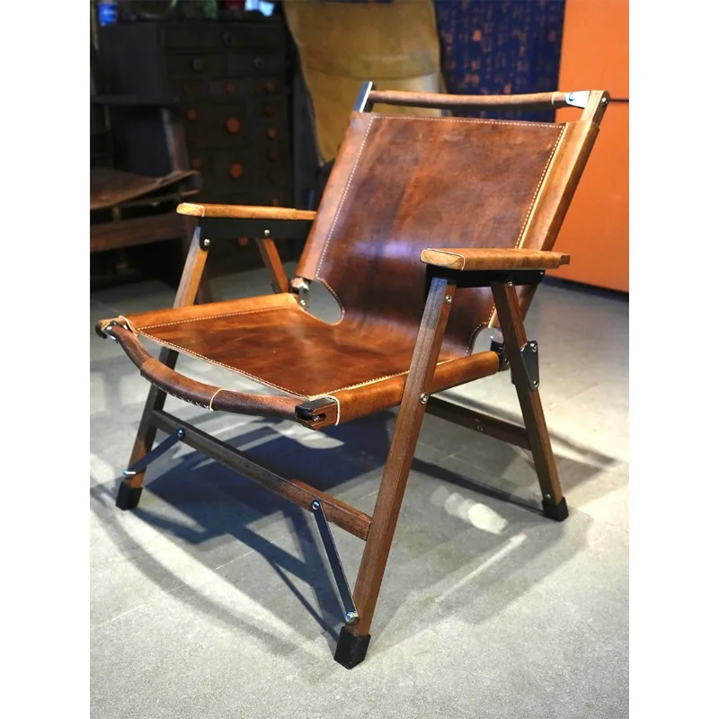 

Outdoor camping first layer cowhide portable folding chair