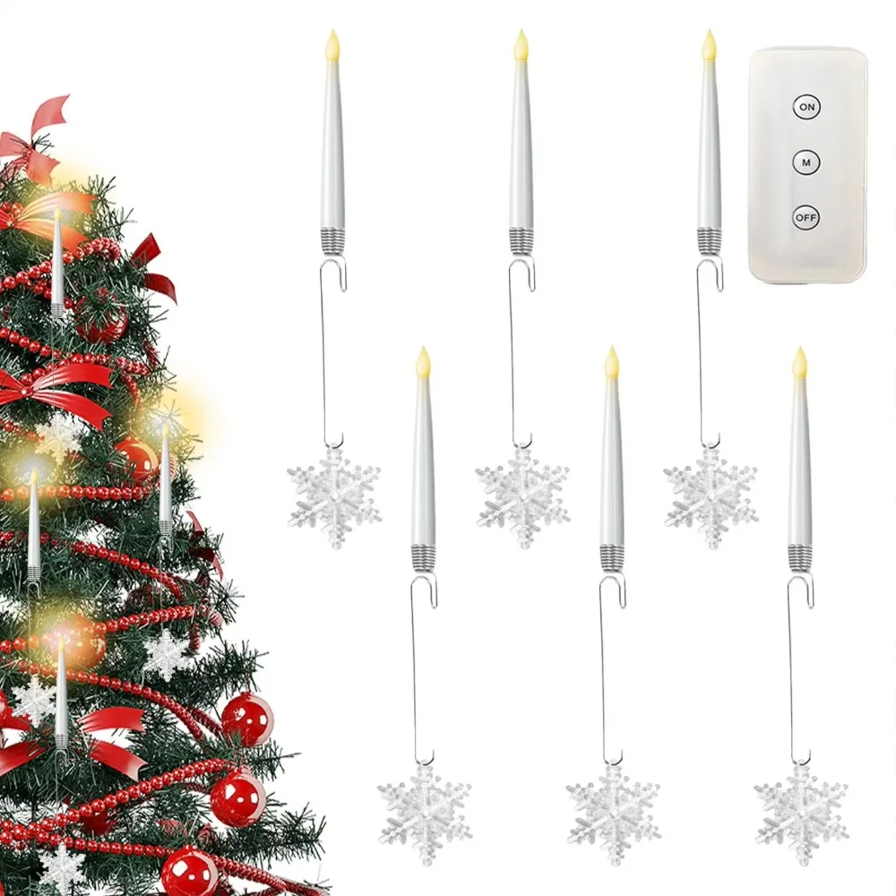 6 Piece with Remote Christmas Tree Suspended LED Candle with Crystal Pendant Simulated Decorative Candle Light Hook Design