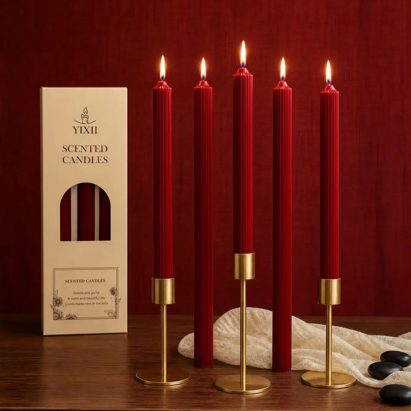 Christmas 25cm stick wax aromatherapy candle set, wine red candle home decoration, Christmas candle center decoration