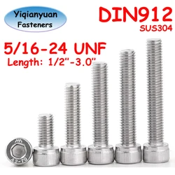 Yiqianyuan 5/16-24 UNF DIN912 SUS304 Stainless Steel Hexagon Socket Knurled Cap Head Bolts Full Threaded Allen Key Screws