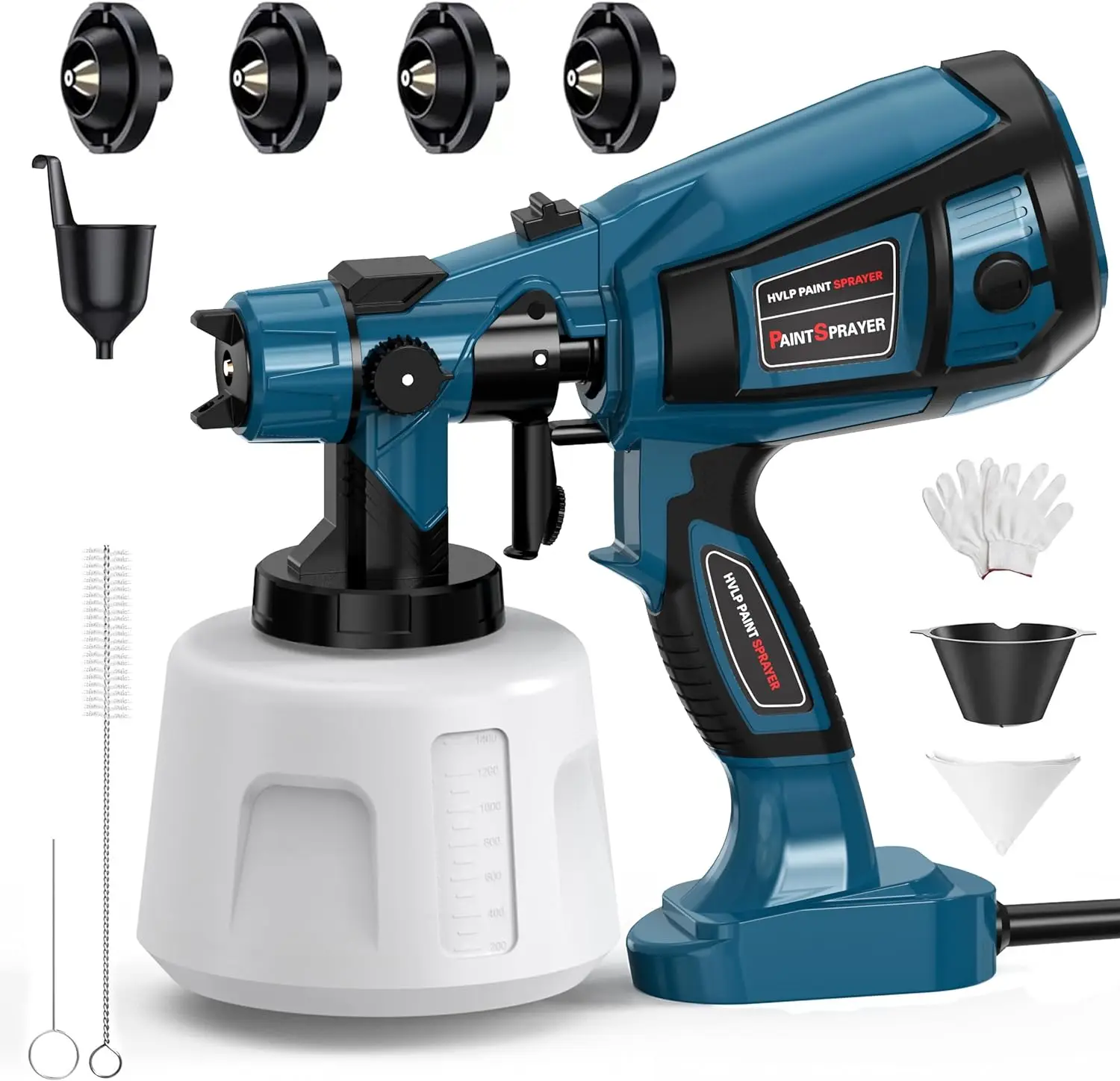 Pistolet de pulvérisation électrique 1000W 1400ML, puissant pulvérisateur de peinture HVLP 1000W, 4 buses en cuivre, aérographe pour revêtement en acier pour meubles automobiles