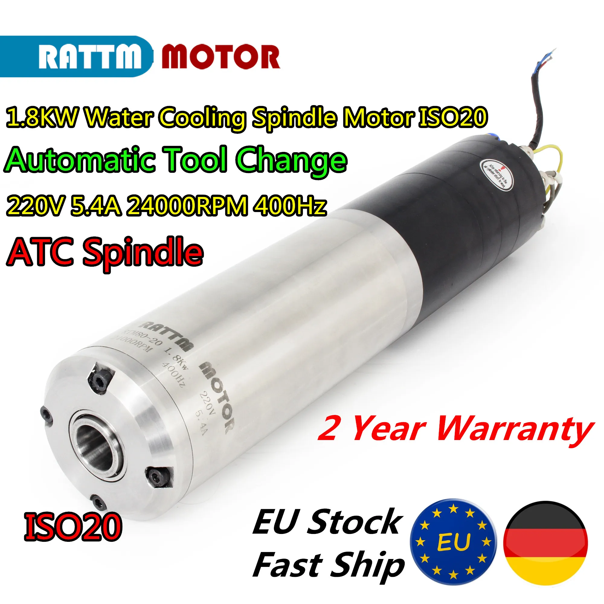1.8KW ISO20 ATC Spindle Motor Water cooled Cooling Automatic tool change 2.2KW Fuling VFD for CNC Metal Work 24Z Permanent POWER