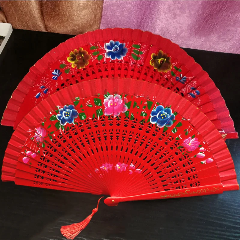 

Red Fan Double-Sided Dance Fan Cheongsam Catwalk Show Folding Fan Folding Fan Ancient Style Dancing Fan Square Dance