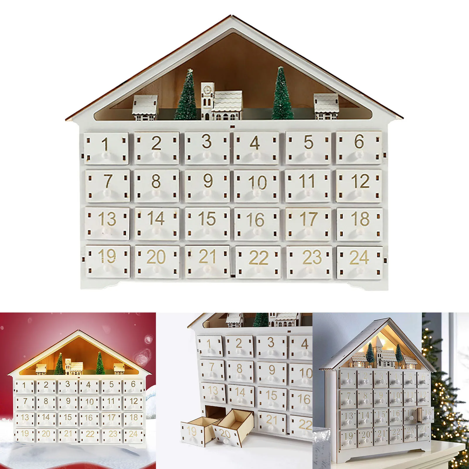 

Led Light Christmas Advent Calendar Countdown With 24 Wooden Drawer New Year Xmas Gifts Box Christmas Lamp Decorations For Home