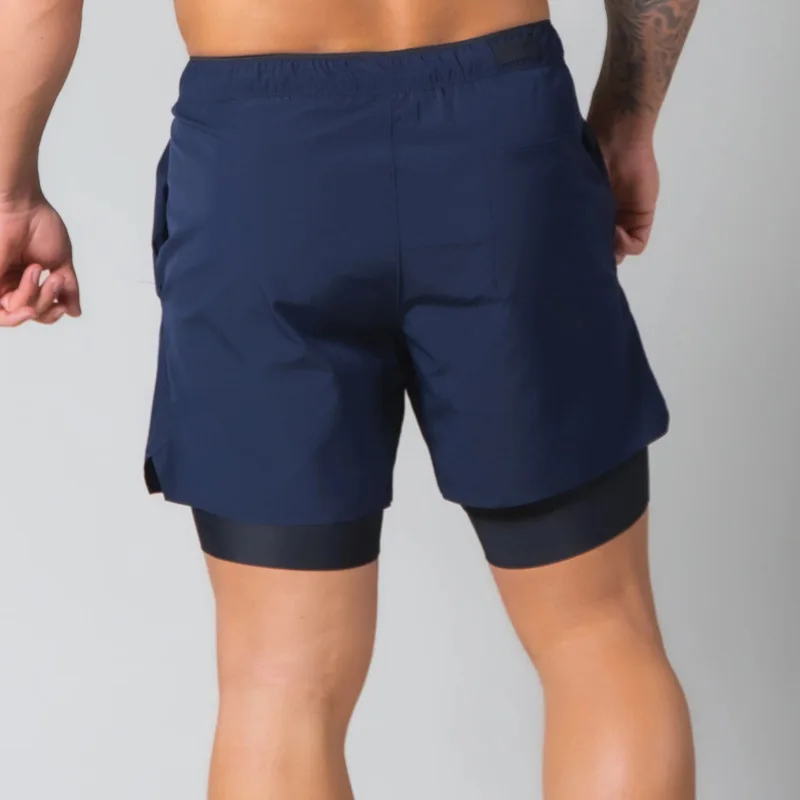 Shorts esportivos de secagem rápida para homens, músculos familiares de corrida e fitness, lazer ao ar livre, camada dupla solta, novo