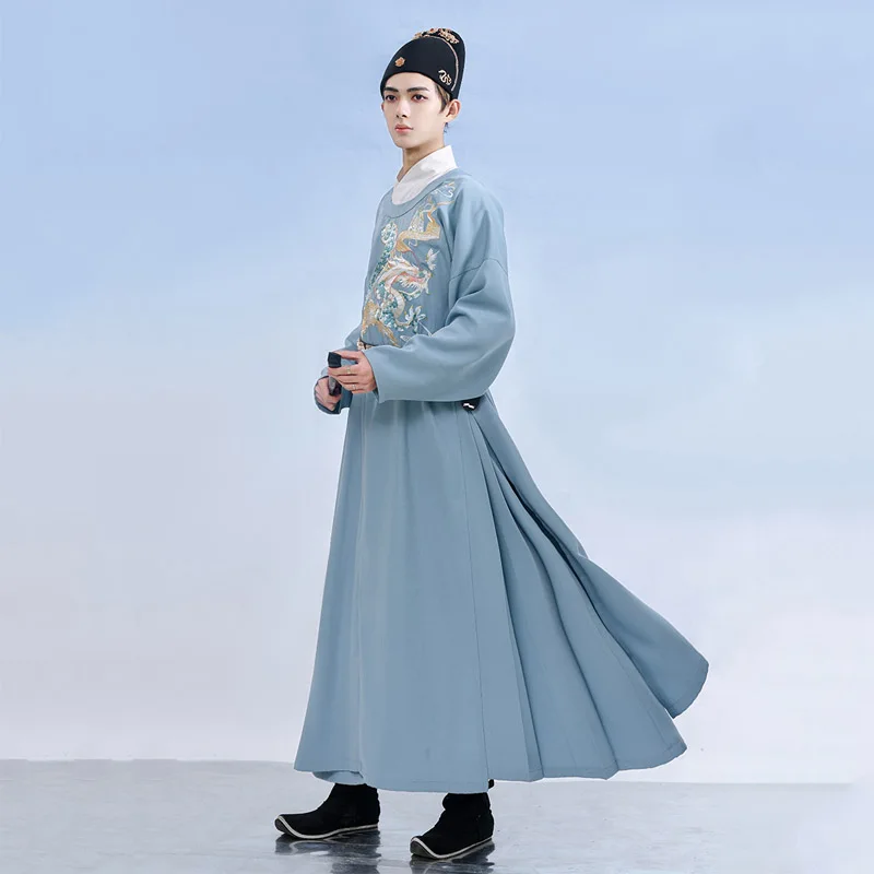 

New Men Hanfu Clothes Chinese Traditional Embriudery Autumn & Winter Long Robe Tang Dynasty Costumes Festival Clothing DQL7950