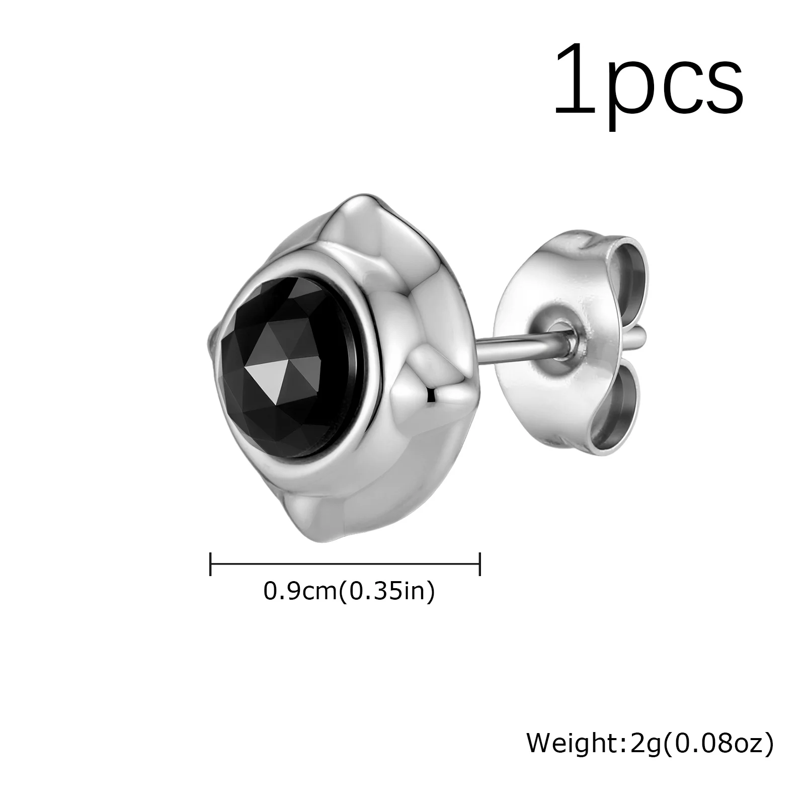 Men's Stainless Steel Black Zircon Stud Earrings,Four-point Star Compass Round Stud Earrings,Trendy Jewelry Gift