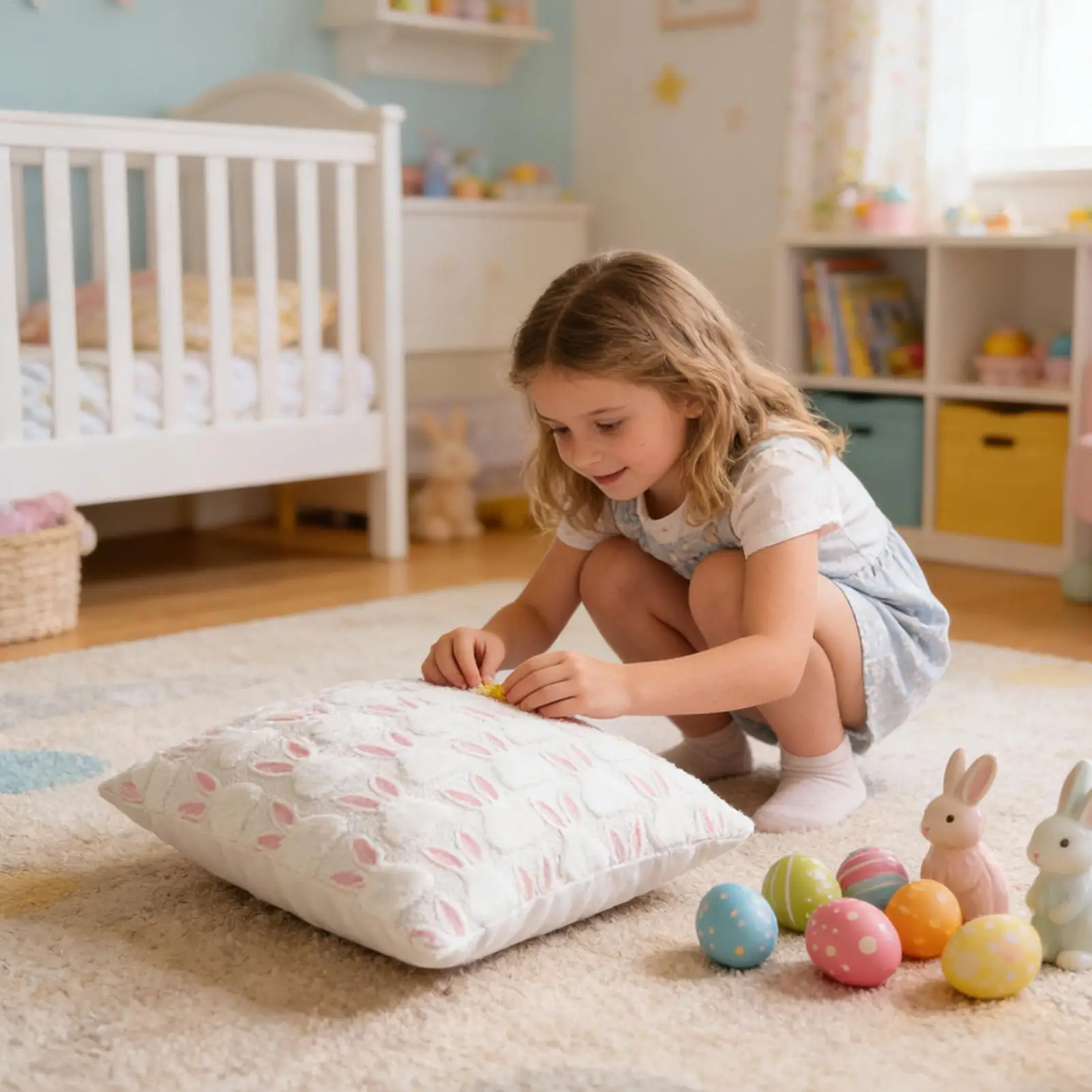 Easter Pillow Covers Cute Rabbit Cushion Wrap 18x18in Embroidered Ears Farmhouse Easter Pillow Covers for Bedroom Home Decor