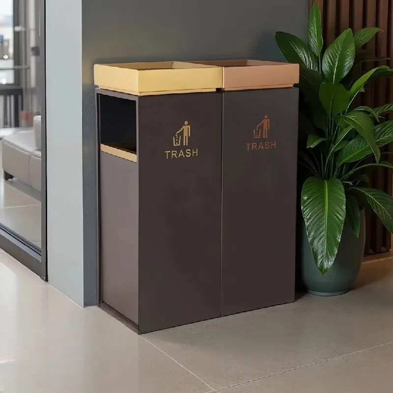 Simple wind stainless steel large-capacity trash can with ashtray star hotel high-end club smoke extinguisher fireproof model