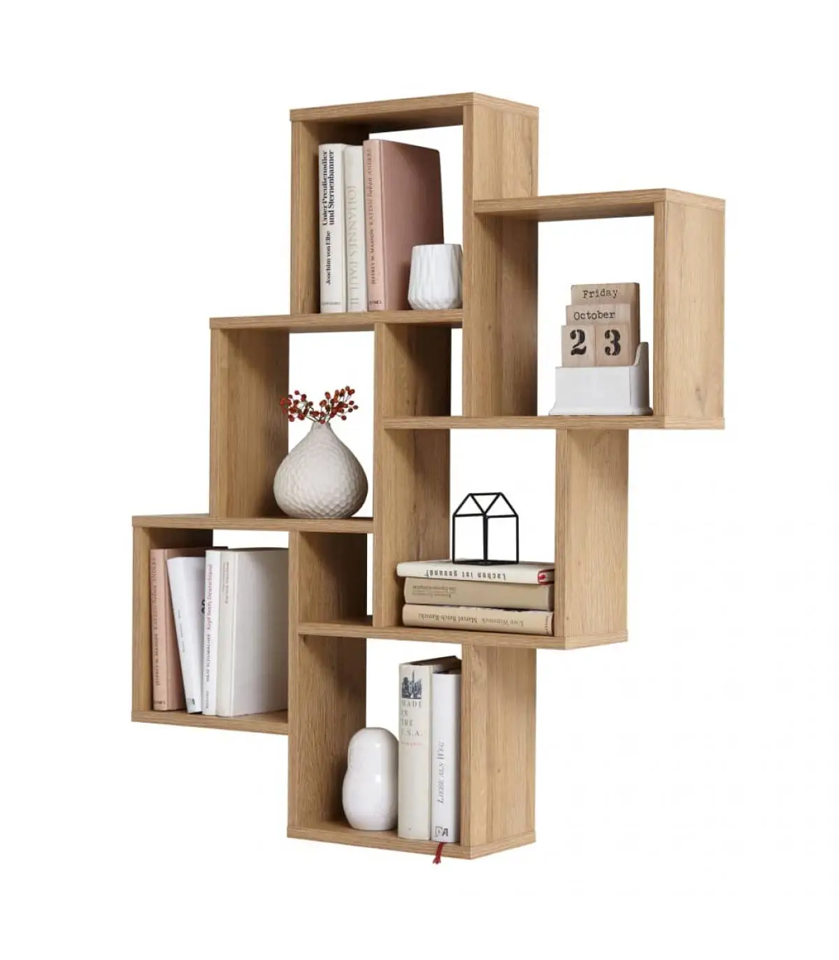 FMD shelves and shelves wall shelf with 8 compartments aged oak