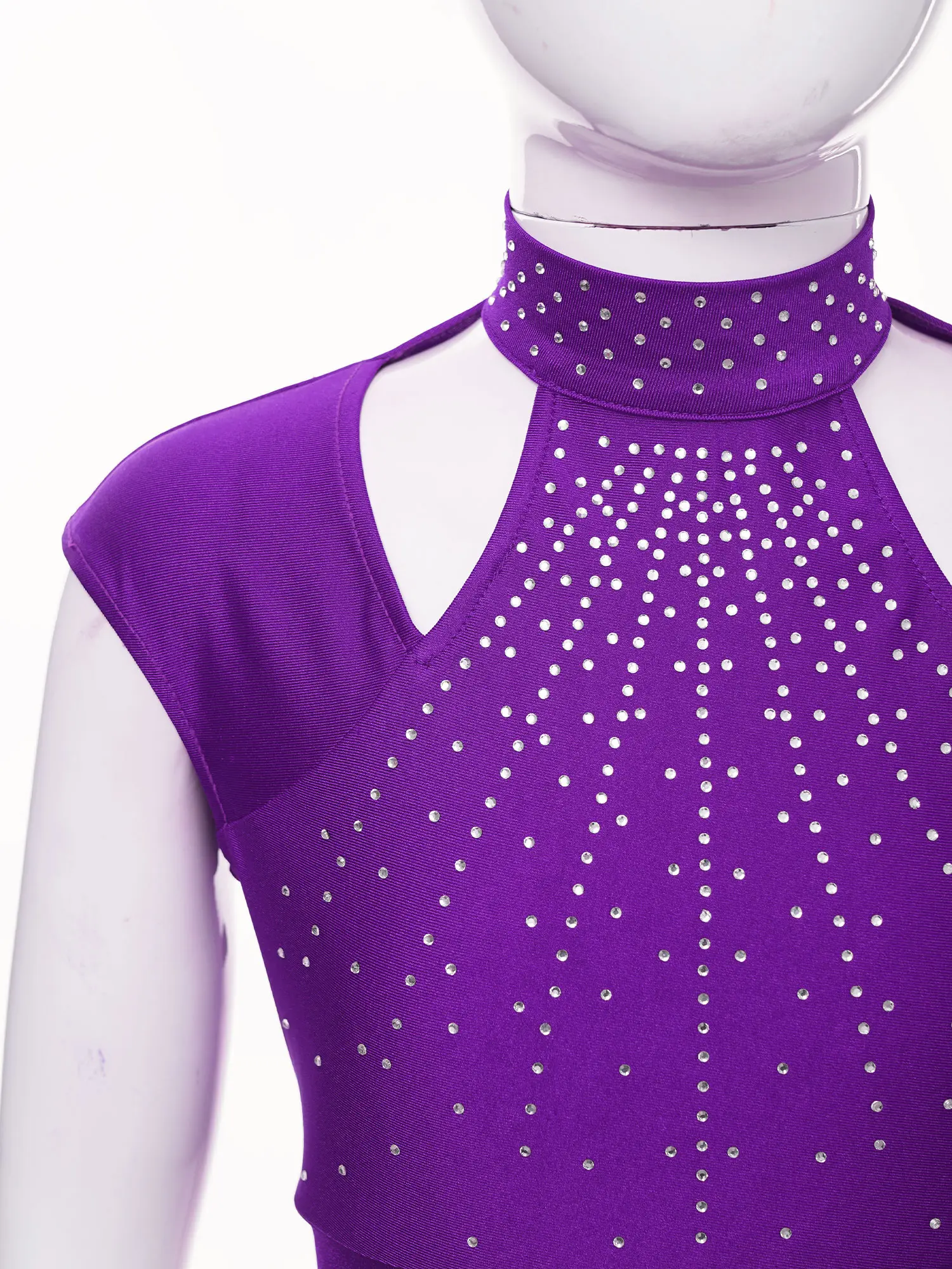 Kids Girls Shiny Rhinestones Dance Crop Top Sleeveless Cutout T-Shirts Tops for Figure Skating Ballet Gymnastics Performance