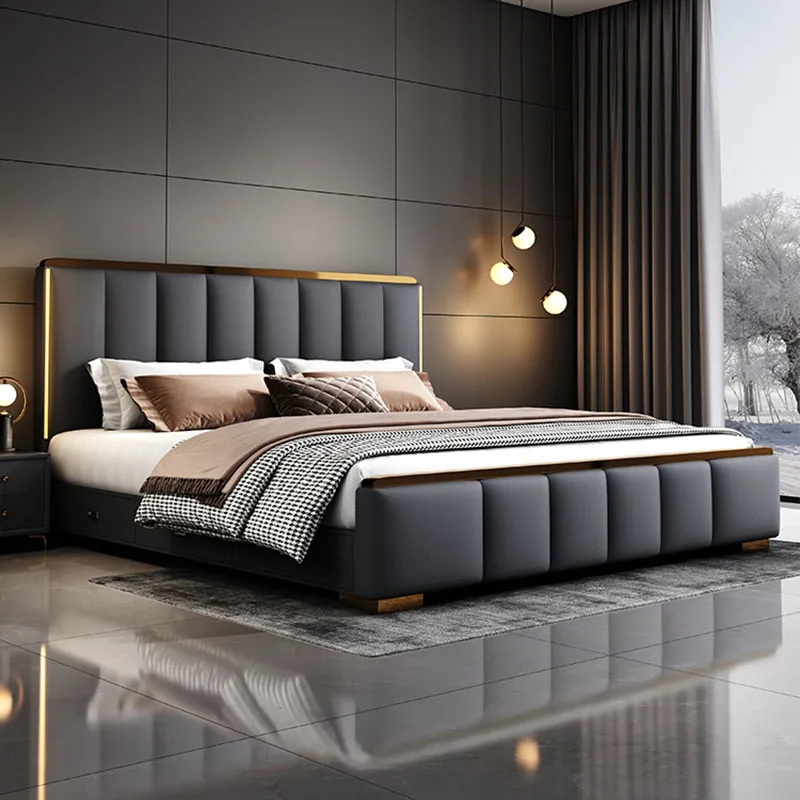 Luxury Drawers Bed Modern Aesthetic Nordic Wood Lounge Bed Modern King Size Camas De Matrimonio Dormitorio Bedroom Decoration