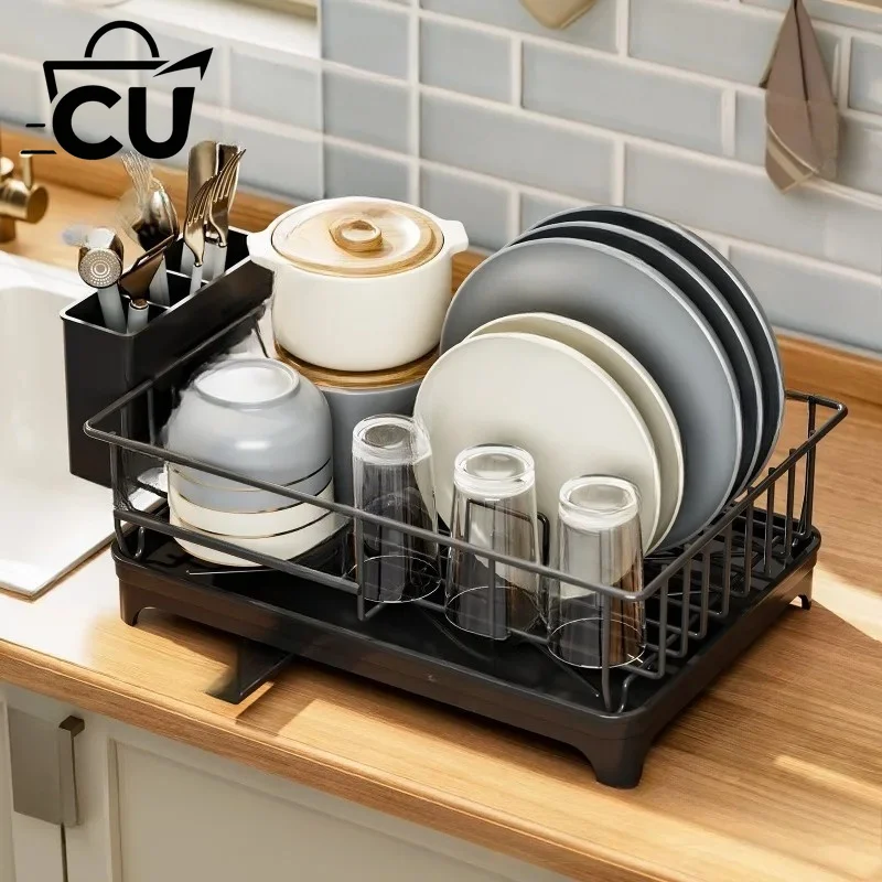Kitchen sink drain countertop dish rack, household wrought iron rack, multi-functional storage rack