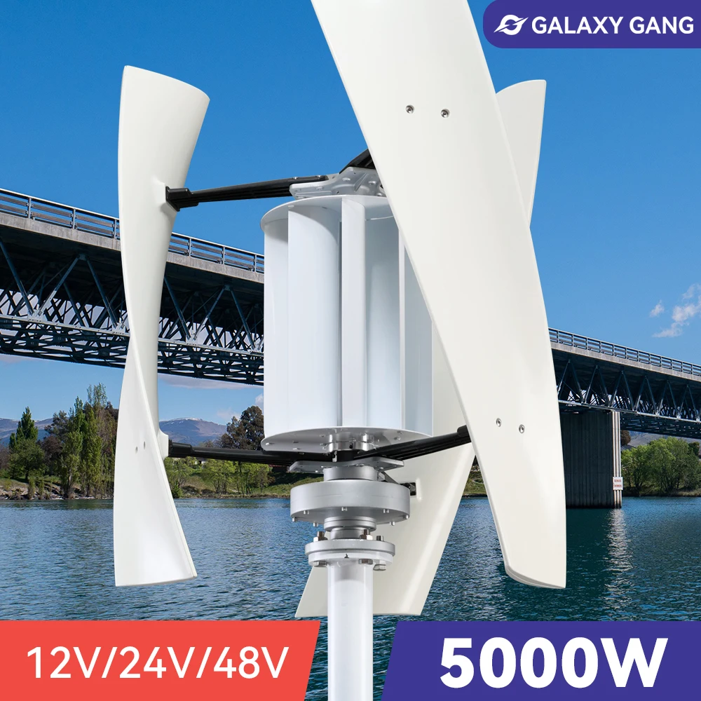 

5kw Wind Turbine Power 5000w 48V 24V 12v 3 Blade Vertical Axis Permanent Maglev Generator PV With Mppt Charge Controller Homeuse