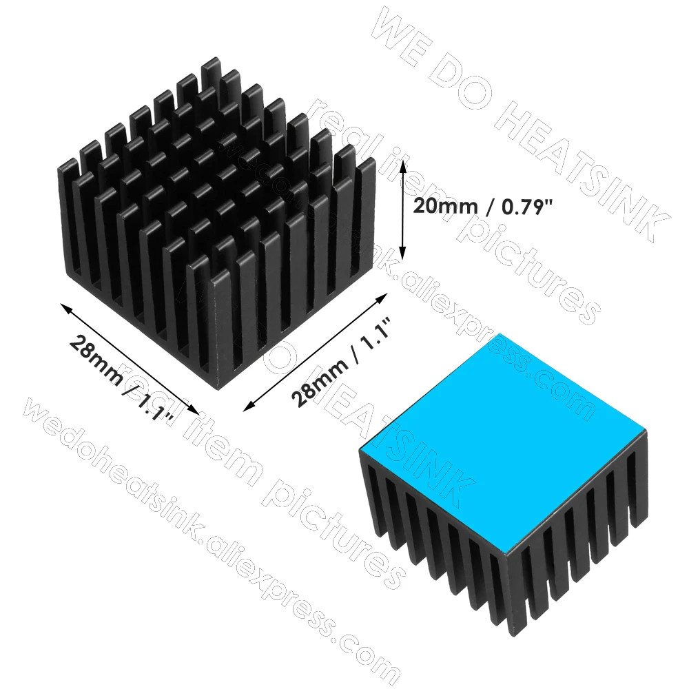 WE DO HEATSINK 28x28x20mm Without or With Thermal Pad Black Anodized Aluminum CPU / IC / AMD Cooling Cooler Heatsink