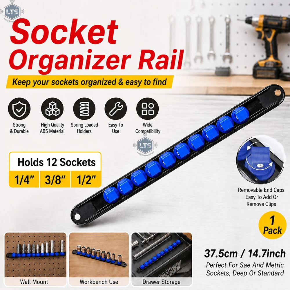 360° Swivel Socket Organizer 1/4 3/8 1/2 Premium Socket Clip Rail Holder Socket Sliding Stand Sleeve Rail Rack Tools 1PC