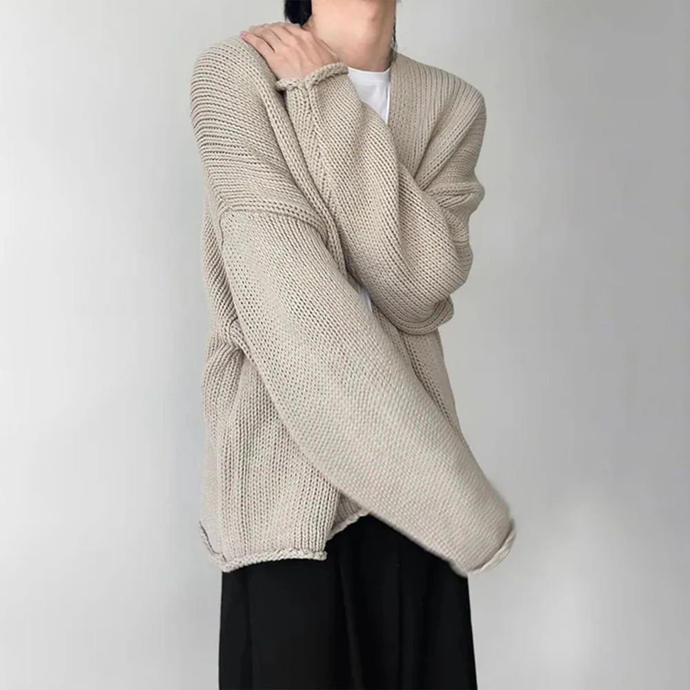 Mens Sweater Cardigan Casual Knitted Top Genderless Couple Simple Solid Color Versatile Comfortable Long-Sleeved Sweater Unisex