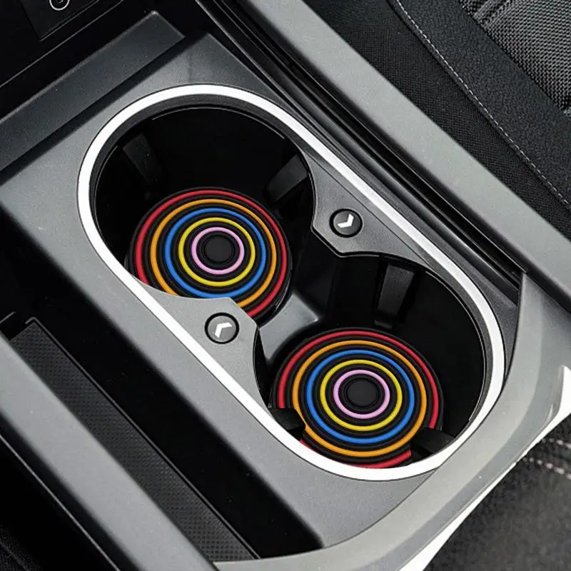 Cup Holder Coasters for Car Non-Slip Car Coasters Rainbow Car Drink Coaster Car Cup Holder Insert Cupholder Coaster Car Decor