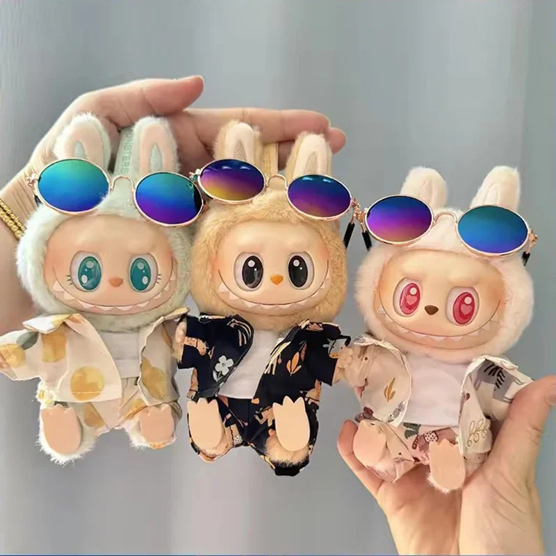 

Labubu Doll Summer Beach Resort Style Overalls V1 V2 Idol Plush Doll Clothes 15-17cm Universal Size Doll Clothing Accessories