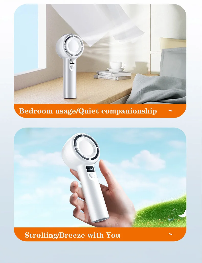 Mini Convenient Handheld Small Fan 1200mah  High Power 5-speed Adjustable Digital Turbo Fan
