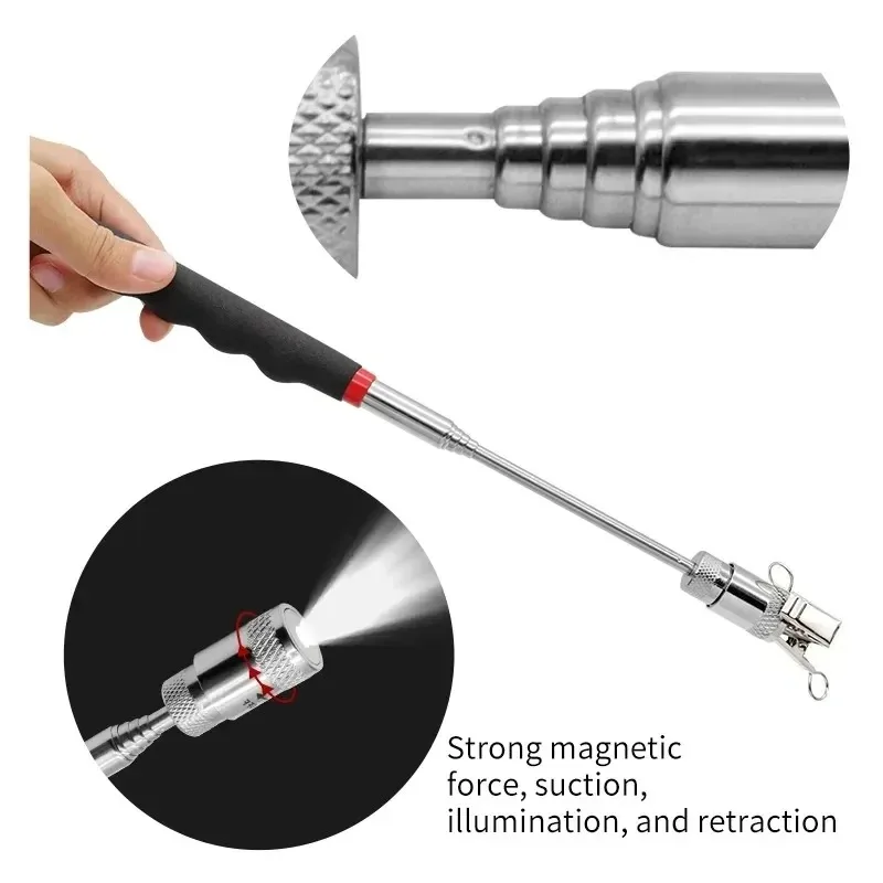 Penna magnetica telescopica con luce a LED Asta di prelievo estensibile Mini strumento magnetico portatile per viti Dadi Bulloni Parti metalliche