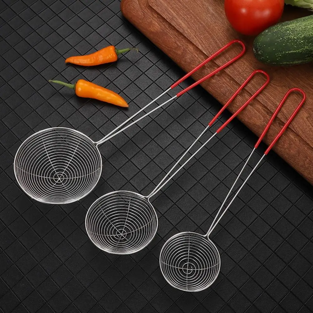 Stainless Steel Pearl Colander Red Handle Milk Tea Shop Essential Milk Tea Spoon Boba Strainer Colander Tapioca Scoop