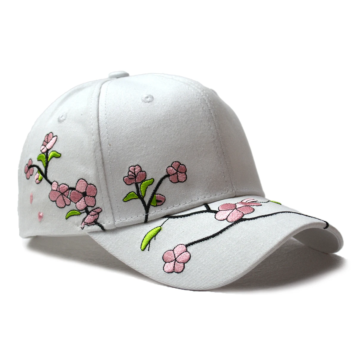 JK Korean Flower Embroidery Baseball Caps Women Girl Cute Plum Outdoor Long Brim Sun Visor Hats Cotton Adjustable Sports Cap