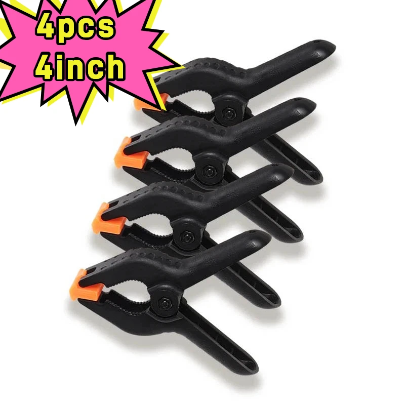4PC 4inch Spring Clamps DIY Plastic Nylon Clamps Spring Clip for Woodworking Photo Studio Background