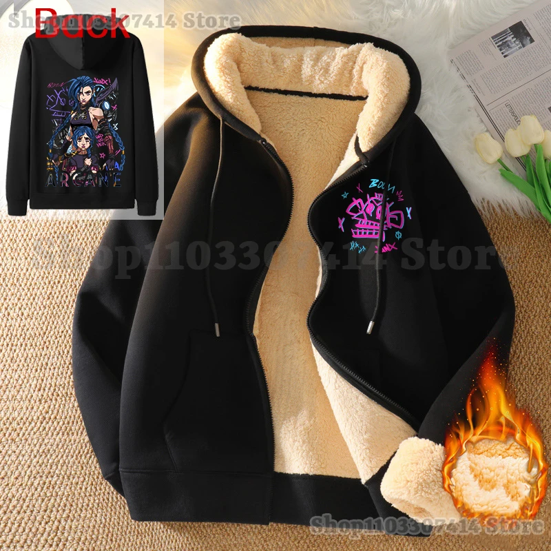 Arcane League of Legends Hoodies Jacket Adult Zippered Hoodie Man Anime Printed Clothing Women Casual Coats Winter Warm Clothes