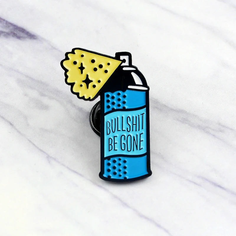 Cartoon Blue Bottle Spray Enamel Pins Bullshit Be Gone Cleaner Brooch Backpack Bags Badge Jewelry Gift for Friends