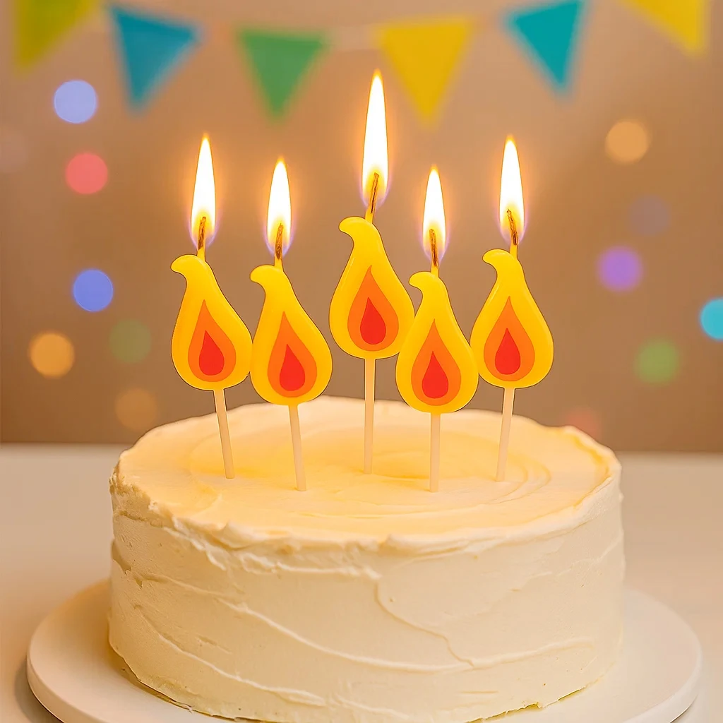 Bougie à gâteau à flamme jaune, 5 pièces, rétro, dessin animé, bougie d'anniversaire, décoration de noël pour célébrités d'internet