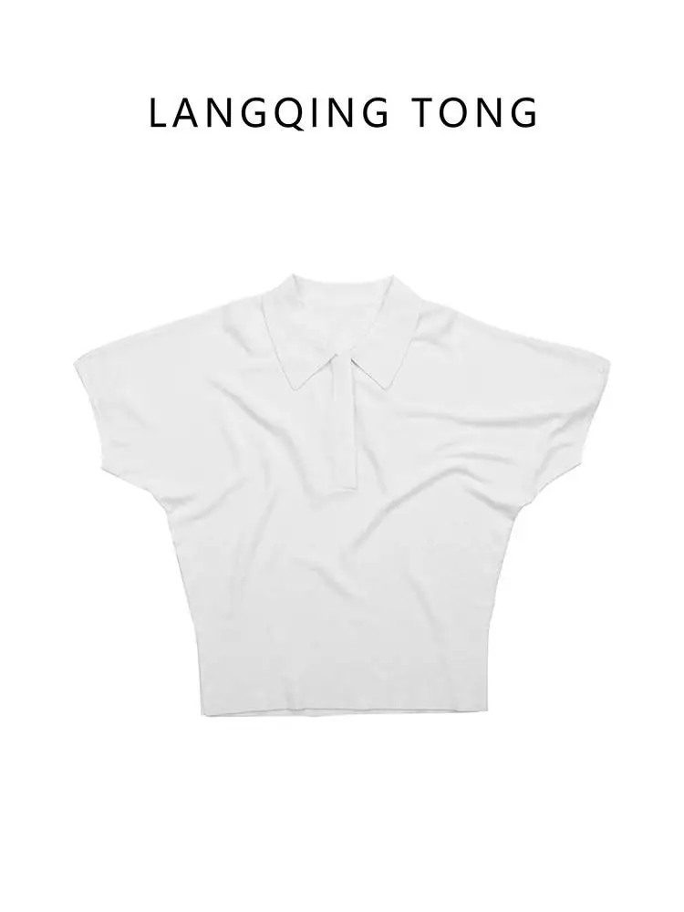 

Langqing White irt Women's ort Sve Slim Fit Summer New Sle 2026 Stand Collar Faionable Versatile T-irt