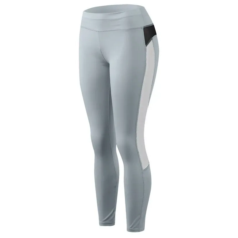 Moda de cintura alta Me PU empalme Sexy mujer Yoga deportes pantalones básicos de nueve piezas Leggings pantalones con zona para el pie fibra de poliéster