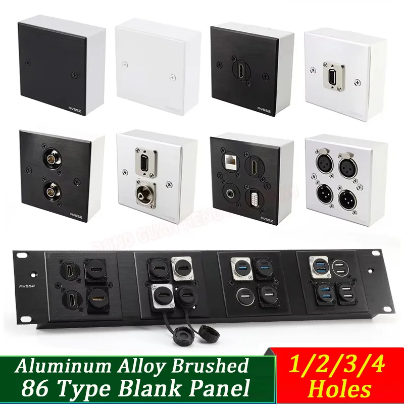 86 Type Aluminum Alloy Wall Plate - 1/2/3/4 Holes Blank Cover for XLR RCA Audio Video Power Outlet Socket Box D Series A86/B86