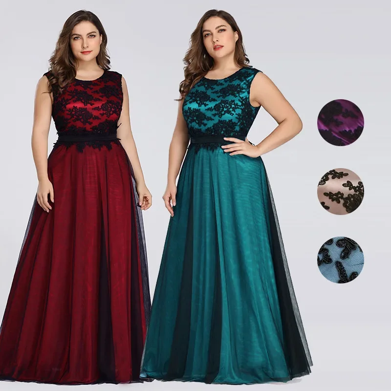 

Evening Dresses Green Satin Tulle Plus Size O-neck Sleeveless Zipper A-line Floor Length Women Party Formal Gowns Robe de Soiree