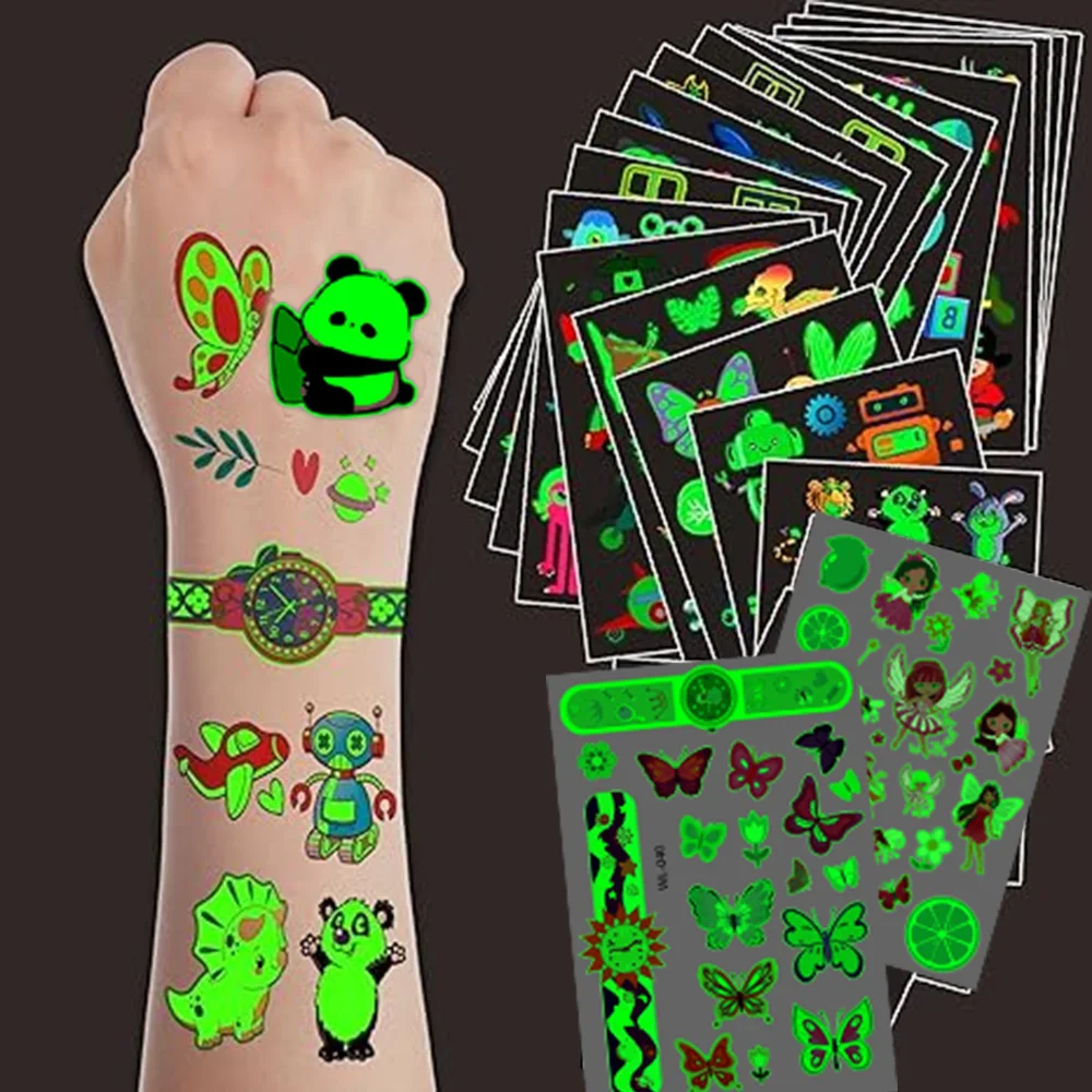 

100+ стилей, детская светящаяся временная татуировка, водостойкая милая мультяшная светящаяся в темноте русалка, поддельные татуировки с животными, наклейки для девочек