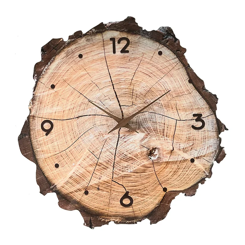 Rustic Style Silent Living Room Wall Clock with Tree Ring Design for Home Decor