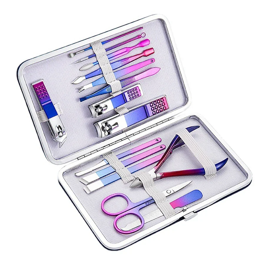 Christmas Gifts Dazzling Colorful Stainless Steel 7-15 Piece Beauty Nail and Eyebrow Repair Set Manicure Set Nail Clippers