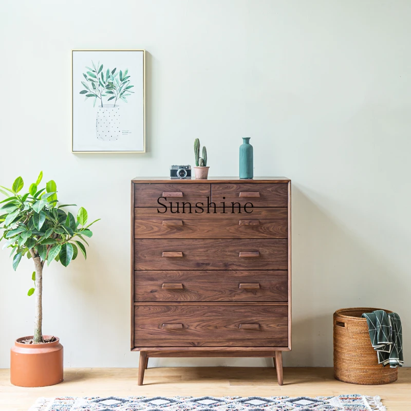 

Simple modern black walnut solid wood five or six chest cabinet storage cabinet