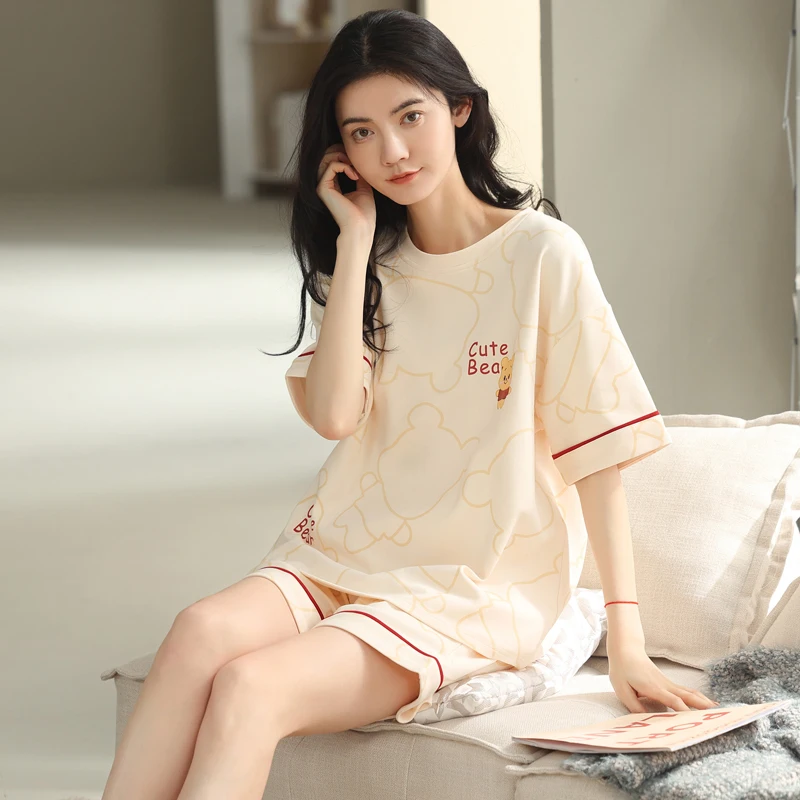 High Quality Cotton Shorts Pajamas Set Fashion Skin Friendly Two-Piece Home Wear Women'S Casual Pajamas Set pyjamas women