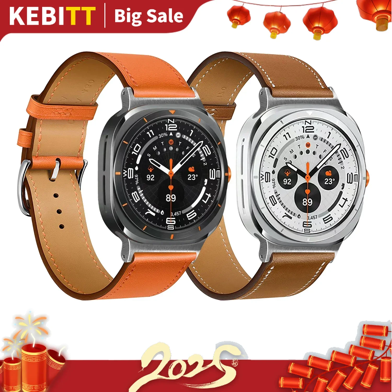 Kebitt Logo High Quality Strap For Samsung Galaxy Watch 7 Ultra 47mm Cow Leather Band Swift Togo Epsom Swift Barenia