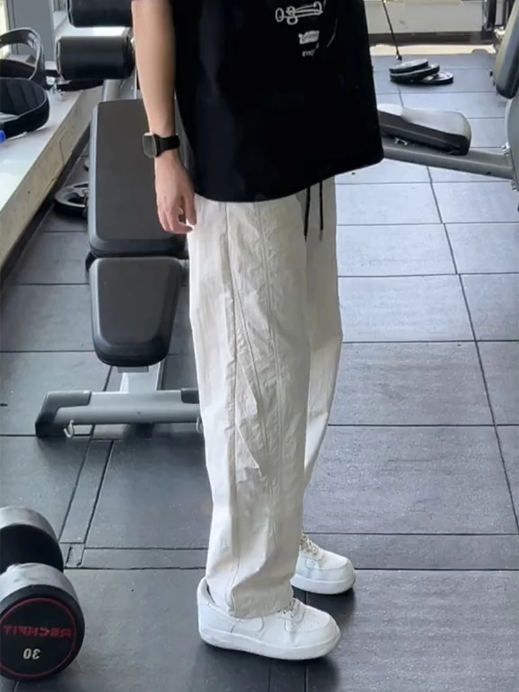 Quick Dry Laser Drill Ice Silk Straight Leg Casual Pants Lightweight Breathable Summer Men's Fashion Loose Fit Straight Leg
