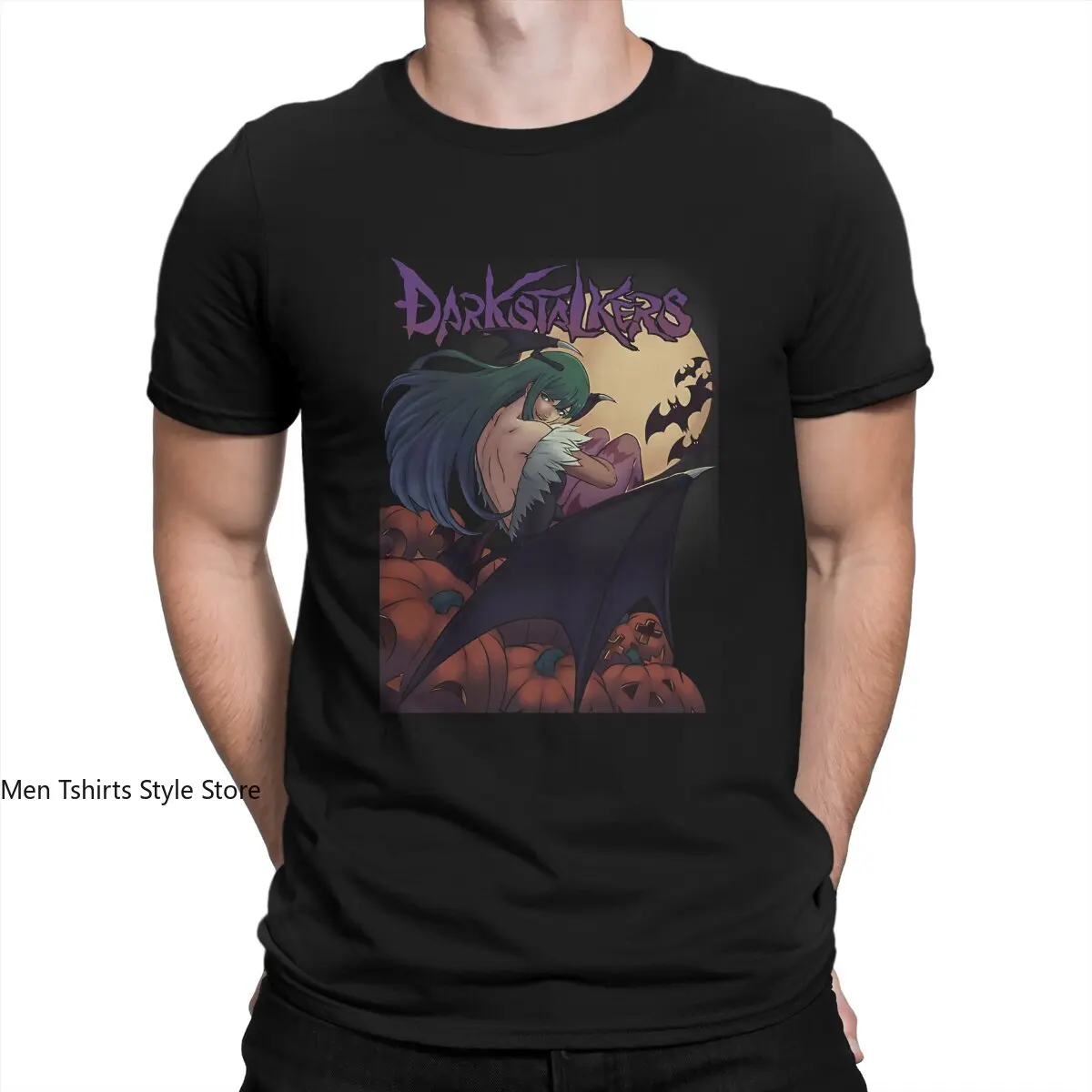 Men T-Shirt Morrigan Vintage 100% Cotton Tees Short Sleeve Darkstalkers Game T Shirt Round Neck Clothes Printing