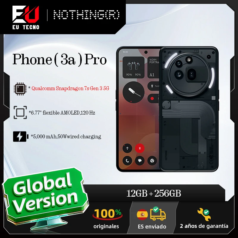 Version Globale Nothing Phone (3a) Pro Qualcomm Snapdragon 7s Gen 3 5G Écran AMOLED 6,77” 120Hz Double Caméra 50 MP