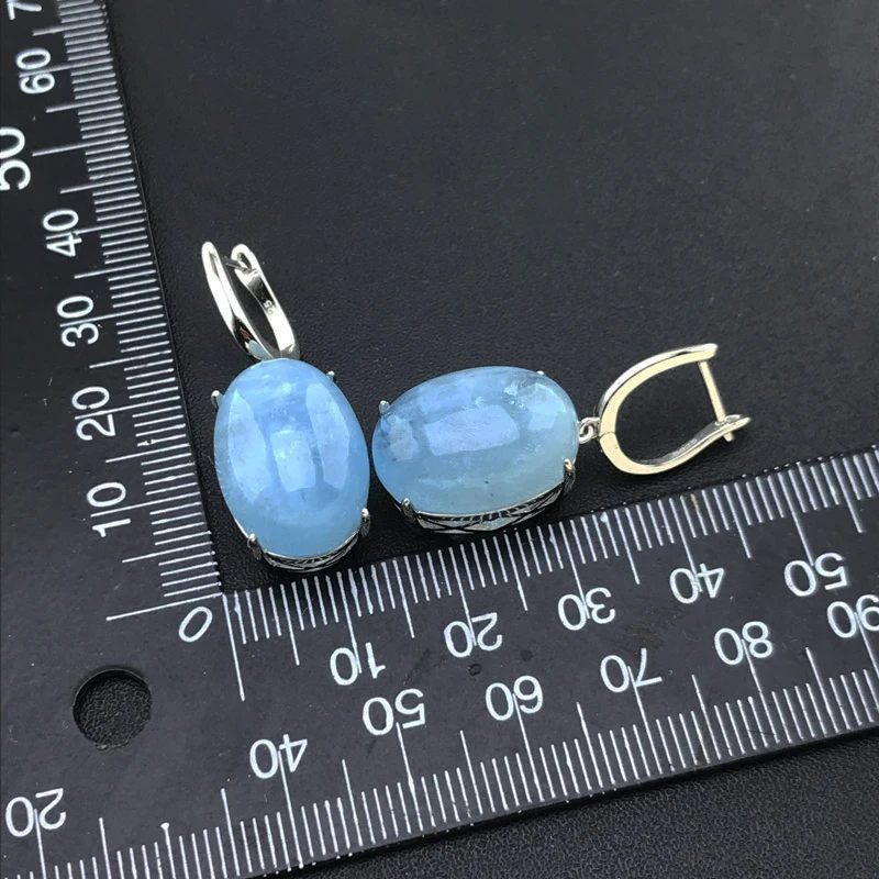 CSJ Big Stone 30ct Natural Aquamarine Earring Sterling 925 Silver Oval 13*18mm for Women Birthday Party Jewelry Gift