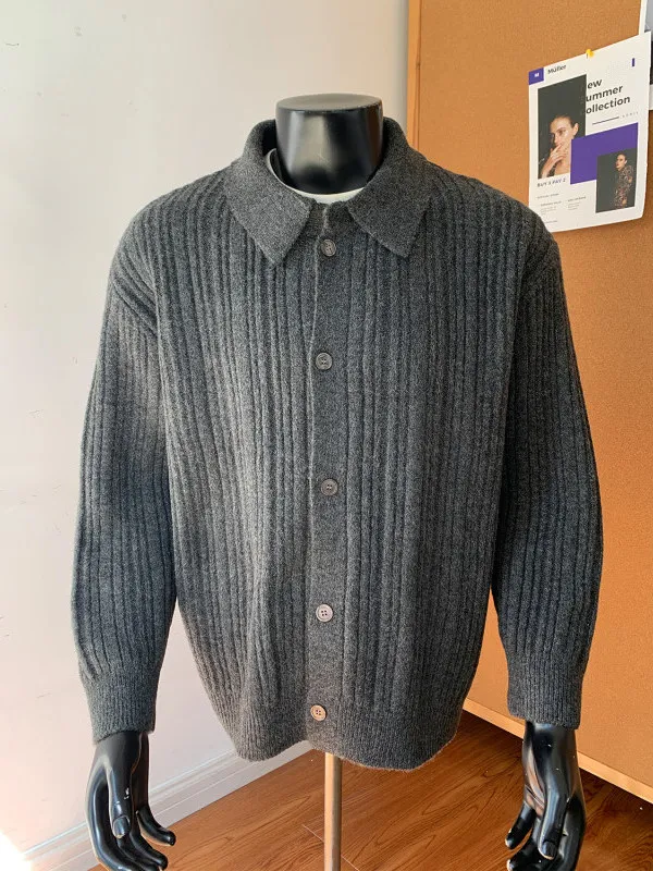 

Мужской вязаный кардиган в американском ретро-стиле, осенний, свободный, винтажный, на пуговицах, с воротником, повседневный, удобный