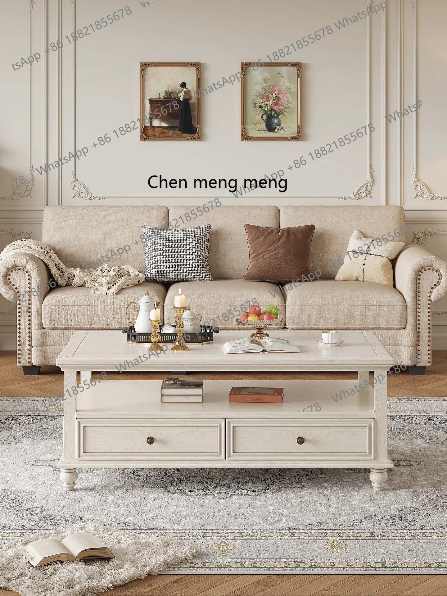 

Solid wood coffee table household living room ash wood tea table American small apartment rectangular storage tea table