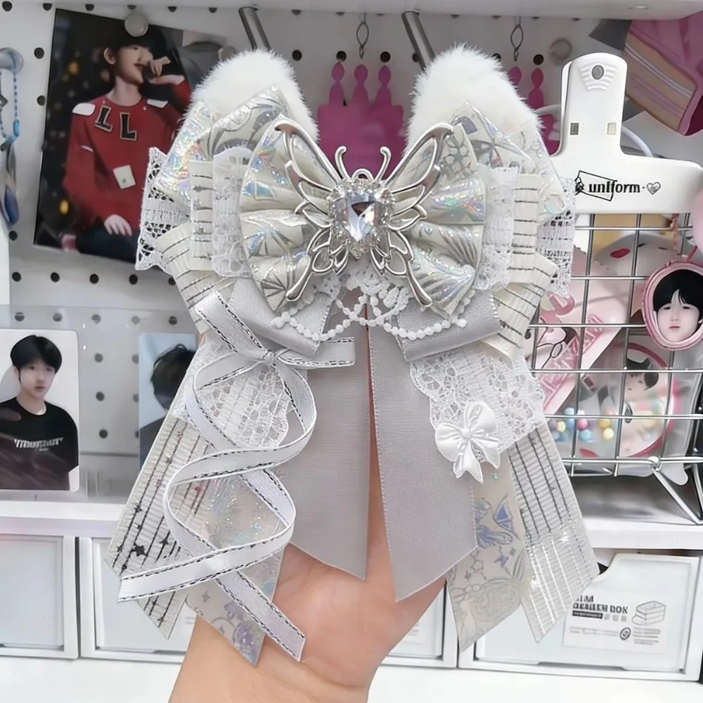 New Decorative Bow Pin Lace Bow Brooch Lace Detail Handmade Bow Accessory Colorful Polyester Ita Bag Decoration Gifts