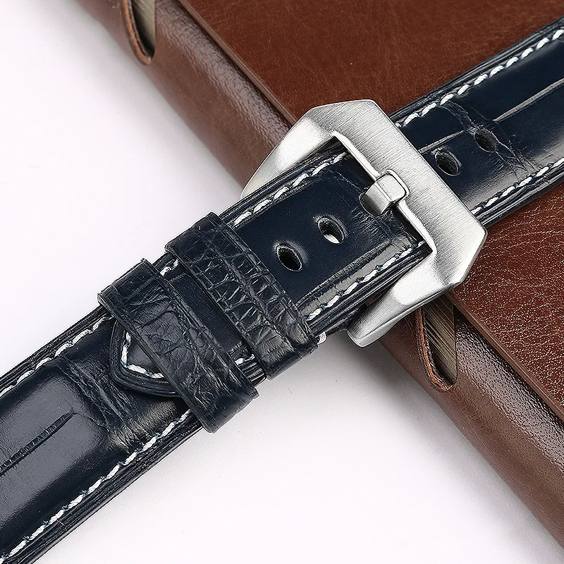 For Panerai Bamboo Crocodile Leather Watch Strap Genuine Leather Strap Pin Buckle 22 24mm Watch Accessories