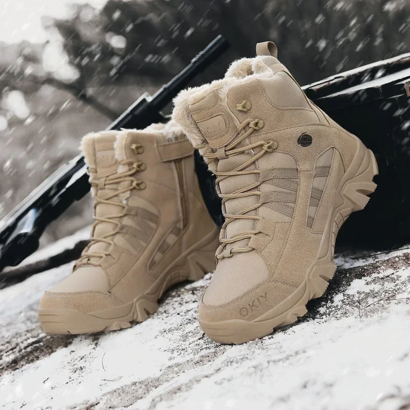 Men Work shoe Boot Combat Mens Ankle Boots high top Big Size 46 Warm Fur manly Boot Male Shoes Work Safety Shoes Motocycle Boots